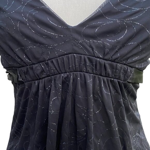 Y2K Babydoll Sheer Mesh Whimsigoth Tank Top Black Shimmer Dark Fairy Grunge-M - Picture 4 of 16
